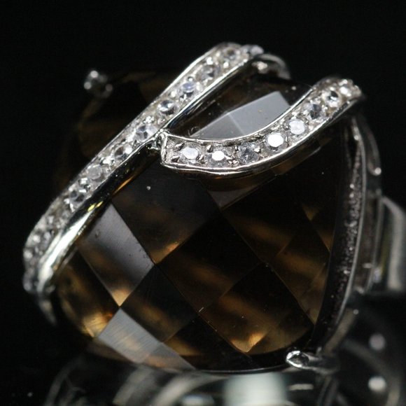 STERLING SILVER SMOKY QUARTZ CZ RING - Picture 8 of 11
